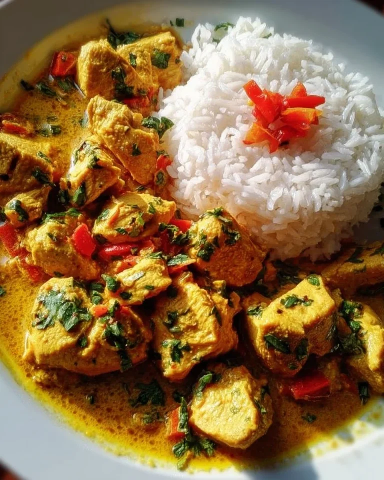 Delicious Brazilian Coconut Chicken served with coconut milk and spices