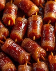 Plate of Brown Sugar Bacon Little Smokies with garnishes