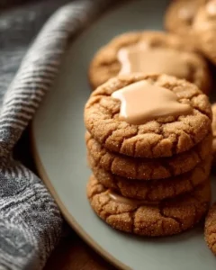 Freshly baked brown sugar maple cookies on a wooden surface