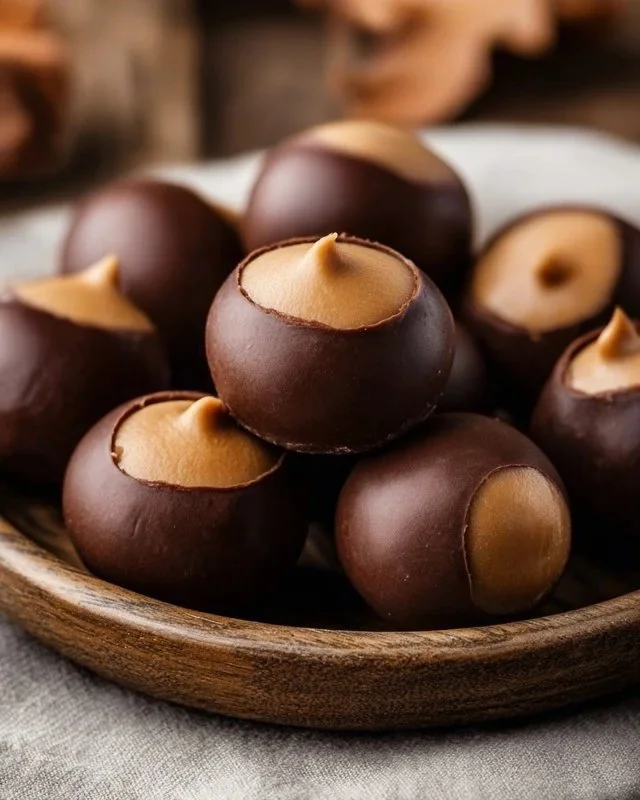 Delicious homemade Buckeyes treats made with chocolate and peanut butter.
