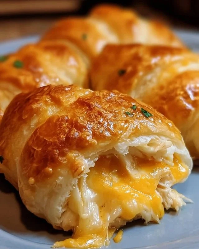 Cheesy chicken crescent rolls stuffed with creamy filling, golden and flaky.