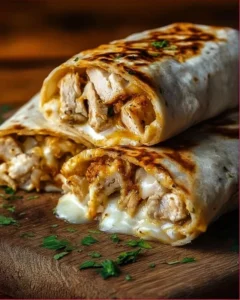Cheesy garlic chicken wraps served with fresh ingredients and a side of dipping sauce