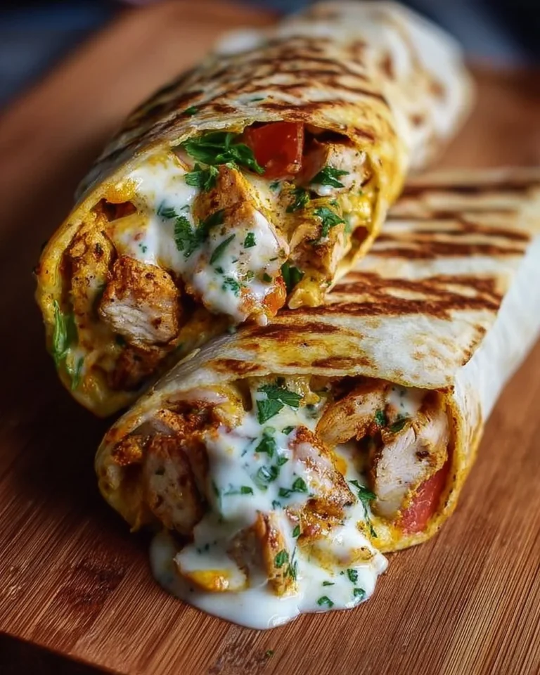 Cheesy garlic chicken wraps showcasing melted cheese and fresh ingredients.