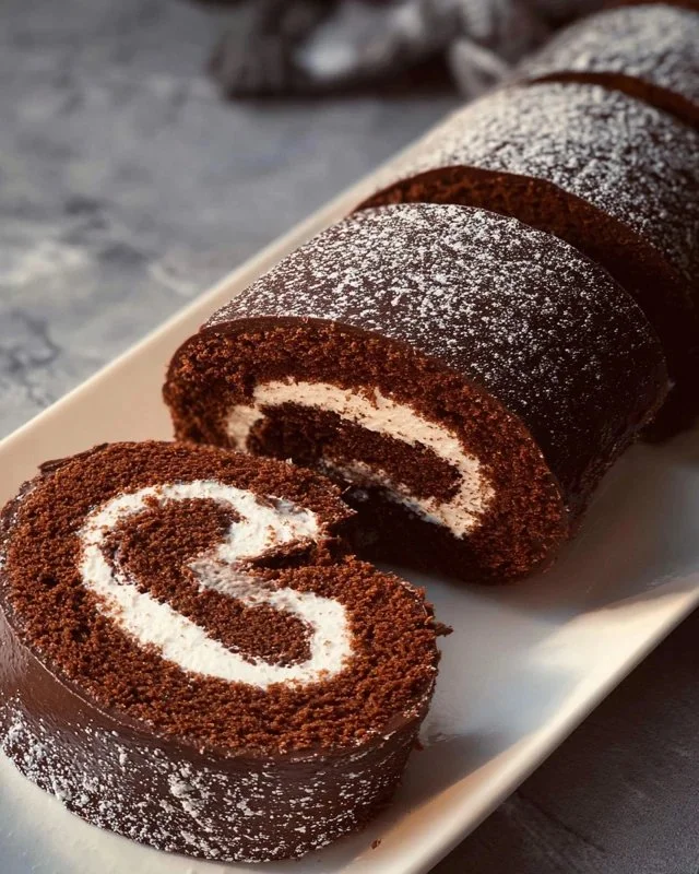 Delicious Chocolate Cake Roll with creamy filling and chocolate frosting