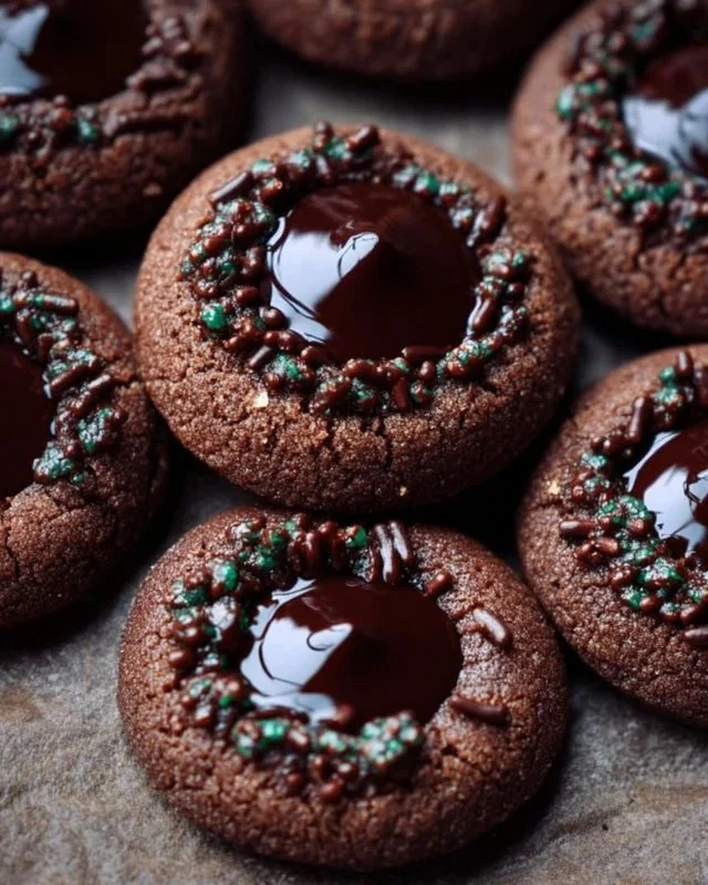 Decadent Chocolate Thumbprint Cookies filled with jam or chocolate