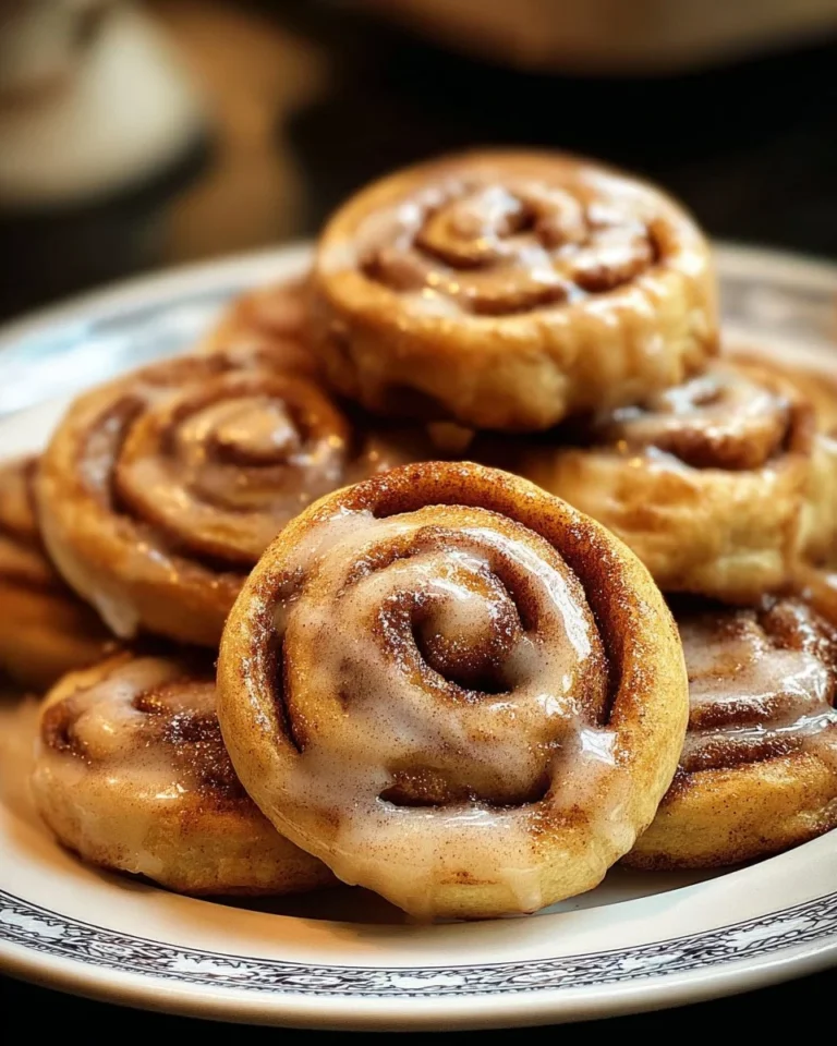 Delicious cinnamon roll cookies topped with icing and cinnamon-sugar.