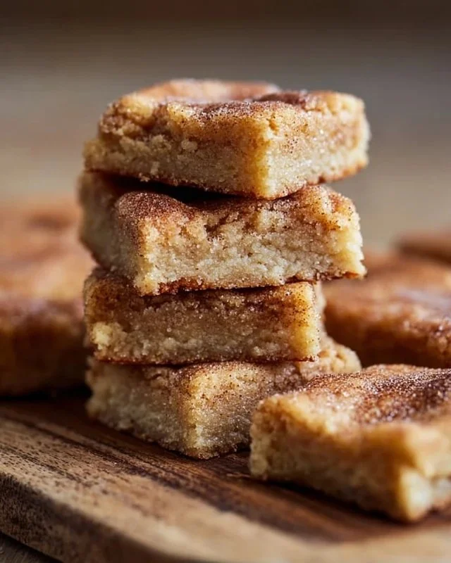 Freshly baked Cinnamon Sugar Blondies topped with a sprinkle of cinnamon sugar.