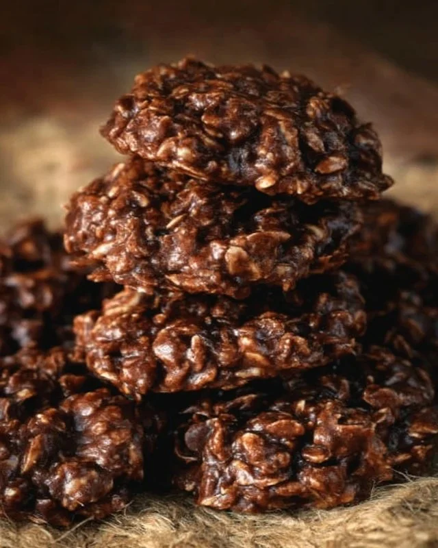 Classic chocolate no bake cookies on a plate