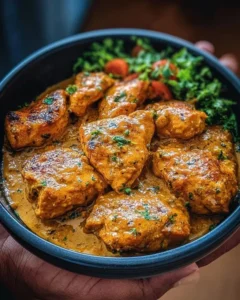 Delicious Cowboy Butter Chicken served with colorful garnish.