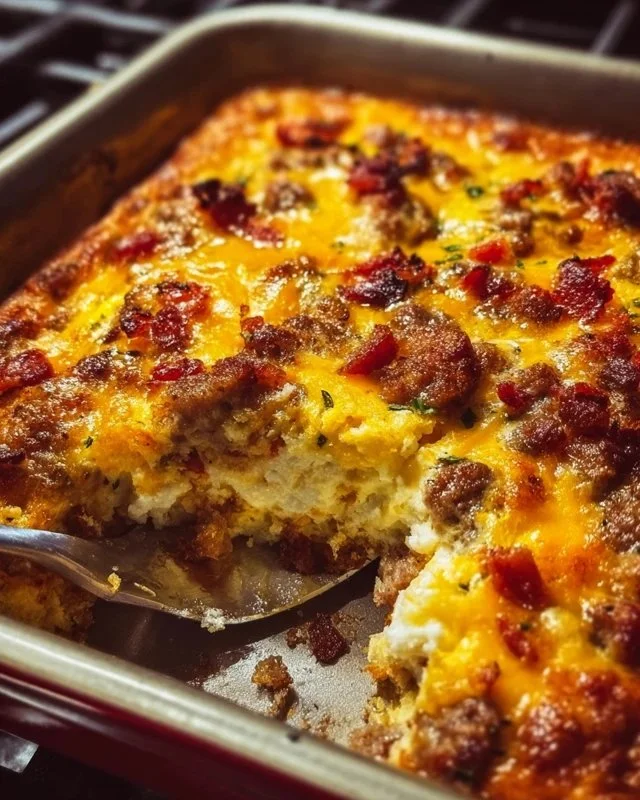 Delicious Crack Breakfast Casserole baked with eggs, cheese, and sausage