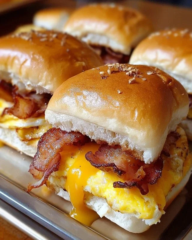 Crack Breakfast Sliders with bacon, egg, and cheese on a plate