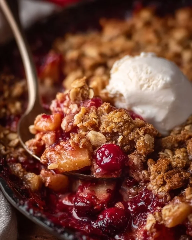 Delicious Cranberry Apple Crisp dessert topped with buttery oat crumble