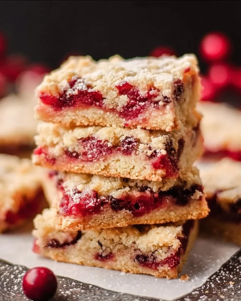 Delicious homemade cranberry bars served on a plate with fresh cranberries.