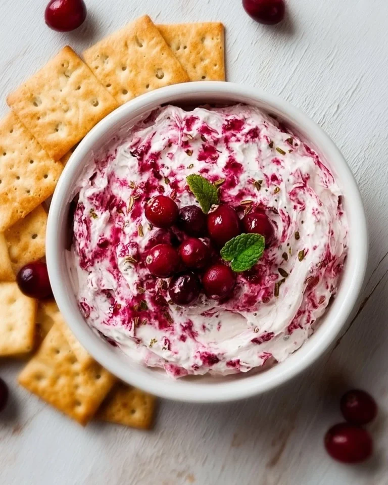 Cranberry Cream Cheese Dip served in a bowl with crackers and garnish