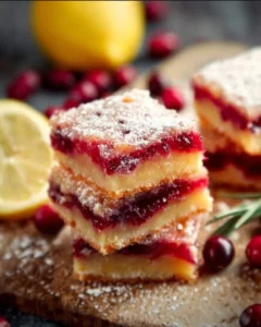Deliciously bright Cranberry Lemon Bars served on a white plate with a citrus garnish.