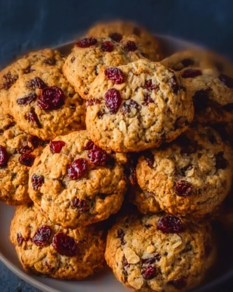 Freshly baked Cranberry Oatmeal Cookies on a cooling rack