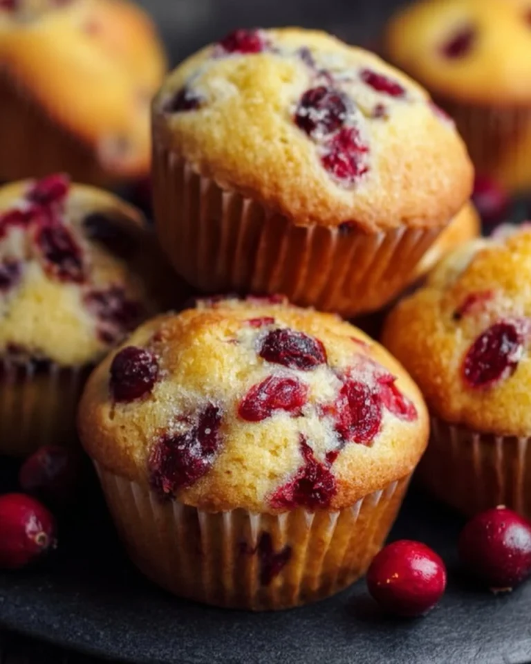 Freshly baked Cranberry Orange Muffins with cranberries and orange zest