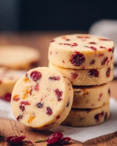 Cranberry Orange Shortbread Cookies arranged on a platter