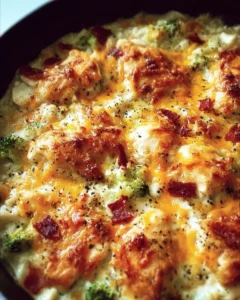 Creamy low carb chicken casserole dish with vegetables