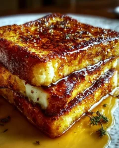 Delicious Crème Brûlée French Toast topped with caramelized sugar crust.