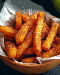 Crispy air fryer apple fries served on a plate.