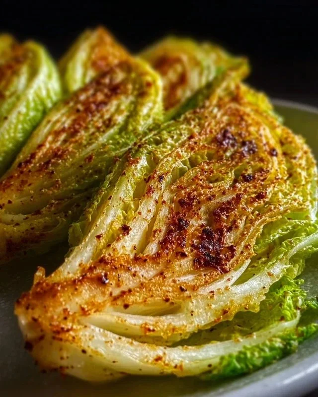 Crispy air fryer cabbage wedges on a serving plate