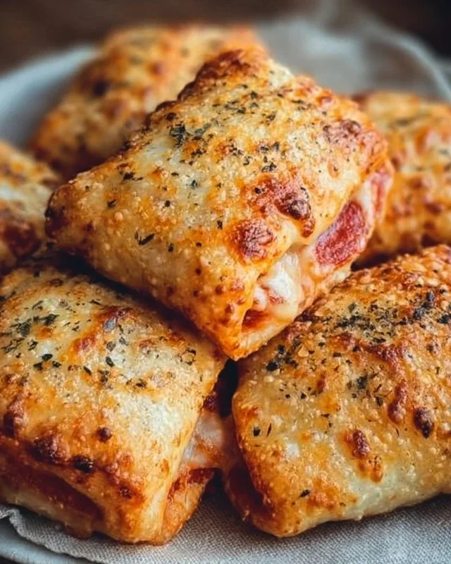 Crispy air fryer pizza rolls served with dipping sauce