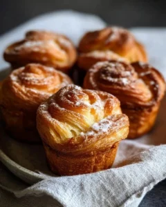 Delicious homemade cruffins displaying a flaky croissant-muffin texture