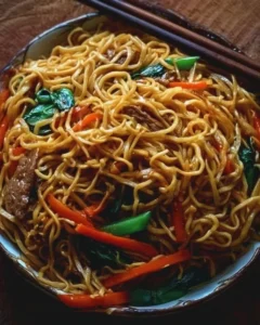 Easy 15-minute Lo Mein dish with vegetables and noodles, better than takeout