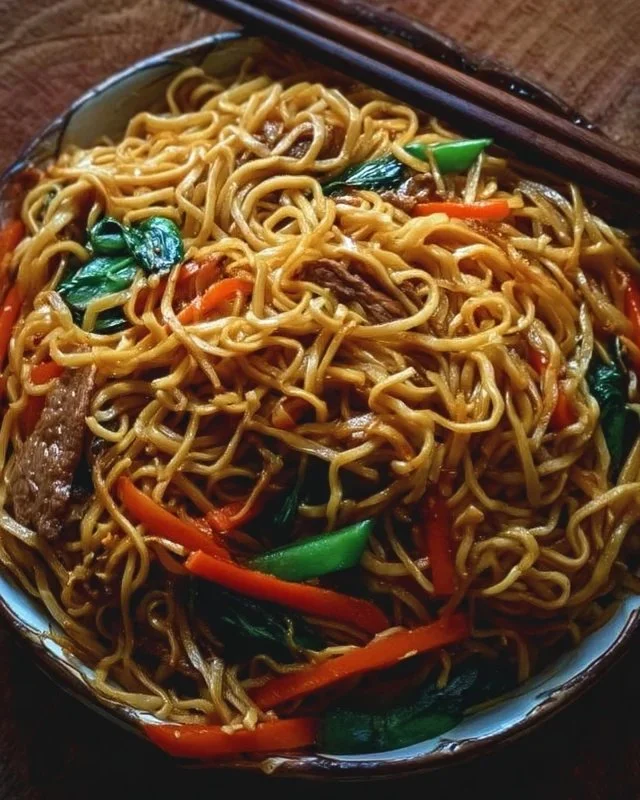 Easy 15-minute Lo Mein dish with vegetables and noodles, better than takeout