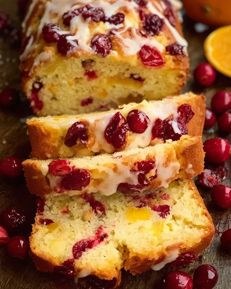 Loaf of Easy Cranberry Orange Bread fresh from the oven