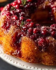 Easy cranberry upside down bundt cake with cake mix on a serving plate