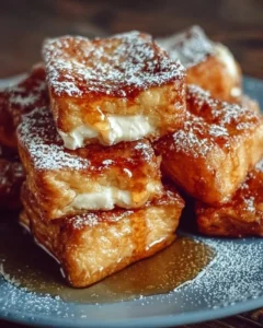 Easy Hawaiian Roll French Toast Bites topped with syrup and fresh fruit
