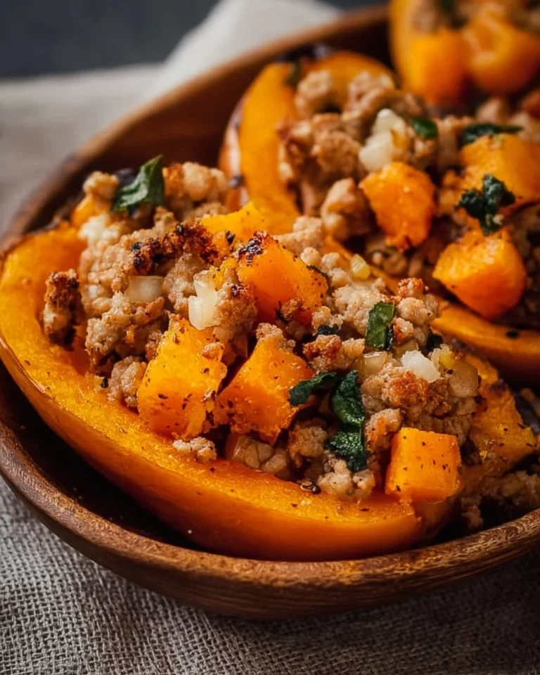 Easy roasted butternut squash with ground turkey in a bowl