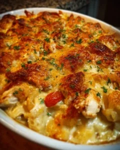 Famous Neiman Marcus Chicken Casserole served in a dish