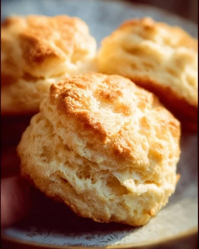 Fluffy homemade biscuits fresh out of the oven, golden brown and buttery.