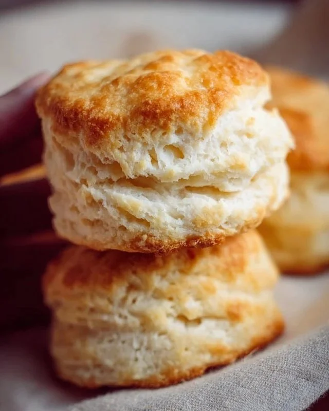 Fluffy homemade biscuits fresh out of the oven served on a plate.