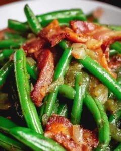 Fresh Southern green beans cooked with bacon for a flavorful side dish