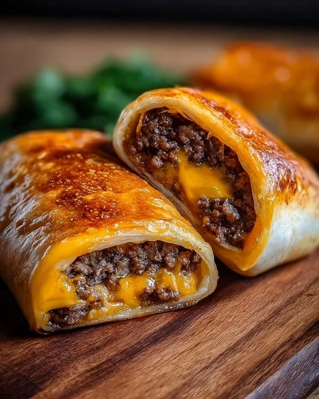 Garlic butter beef cheeseburger rollups served on a platter
