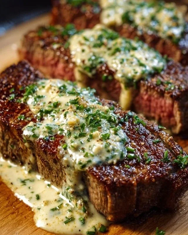 Sizzling Garlic Butter Steak drizzled with creamy Parmesan sauce