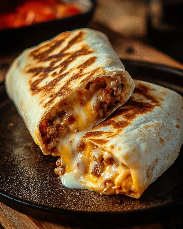 Delicious grilled cheese burrito with melted cheese and crispy tortilla