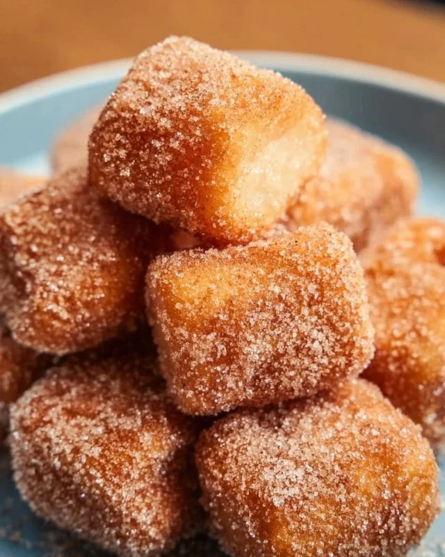 Healthy air fryer churro bites served on a plate with a sprinkle of cinnamon sugar