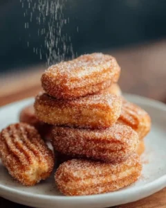 Healthy baked churro bites served on a plate, dusted with cinnamon sugar.
