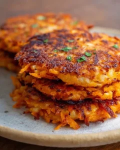 Healthy sweet potato hash browns served on a plate with fresh herbs