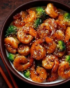 High-protein honey garlic shrimp served with vegetables