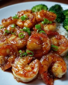 Delicious high-protein honey garlic shrimp served on a plate with garnish