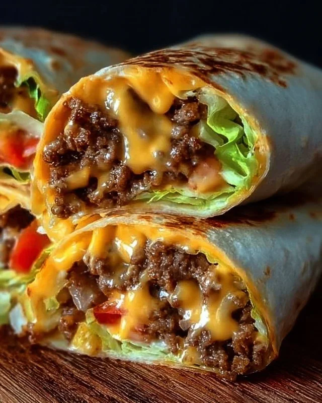 Homemade Big Mac Wraps filled with cheese, lettuce, and special sauce on a tortilla
