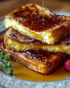 Indulgent crème brûlée French toast served on a plate with caramelized sugar crust