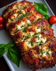 Delicious Italian Chicken Meatloaf with herbs and spices on a plate
