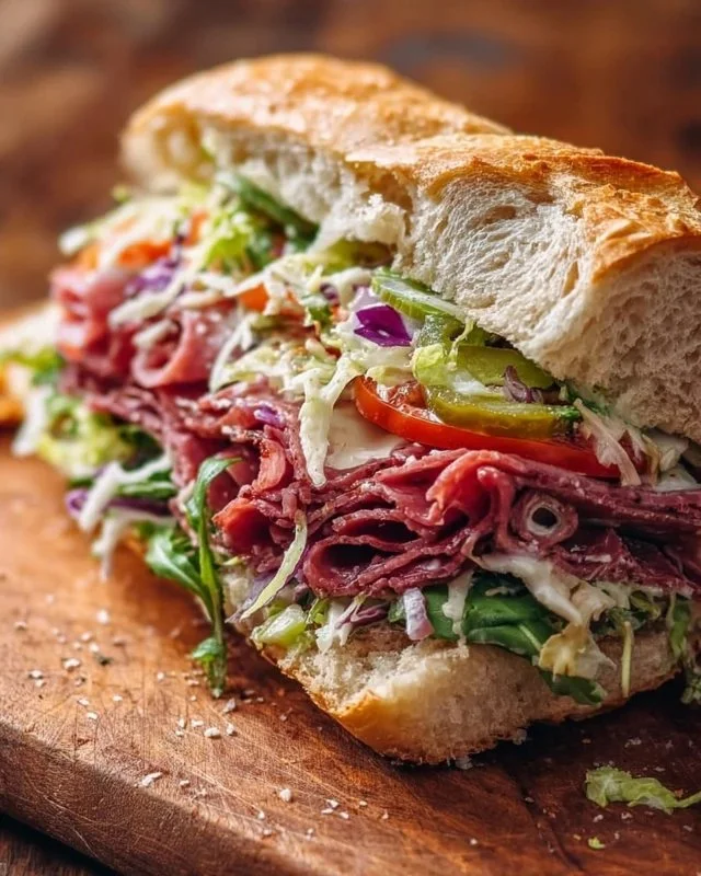 Italian Grinder Salad Sandwich with fresh vegetables and meats